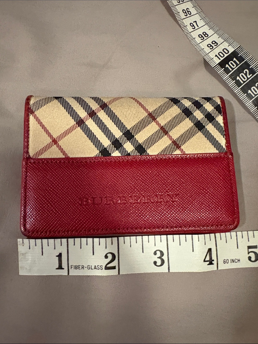 Burberry Red Leather & Nova Check Card Holder - Picture 5 of 11